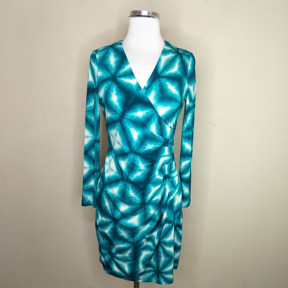 Calvin Klein‎ Faux Wrap Dress Tie Dye Stretch Jersey Sheath